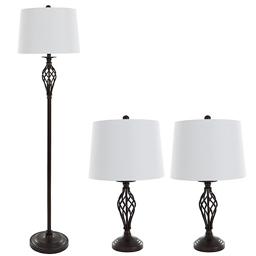 Alternate image 1 for Nottingham Home 3-Piece Spiral Table and Floor Lamp in Black
