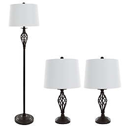 Nottingham Home 3-Piece Spiral Table and Floor Lamp in Black