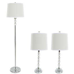 Nottingham Home 3-Piece Crystal Table and Floor Lamp Set in Silver
