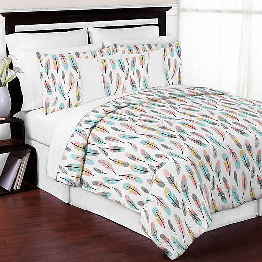Alternate image 1 for Sweet Jojo Designs Feather 3-Piece Full/Queen Comforter Set in Turquoise/Coral