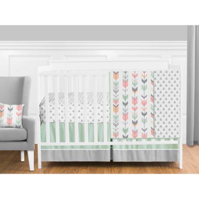 Sweet Jojo Designs Mod Arrow Crib Bedding Collection in Coral/Mint