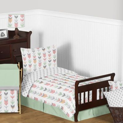Sweet Jojo Designs Mod Arrow 5-Piece Toddler Bedding Set in Coral/Mint