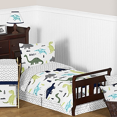Sweet Jojo Designs Mod Dinosaur Toddler Bedding Collection in Turquoise/Navy. View a larger version of this product image.