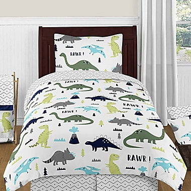 Sweet Jojo Designs&reg; Mod Dinosaur 4-Piece Twin Comforter Set in Turquoise/Navy. View a larger version of this product image.