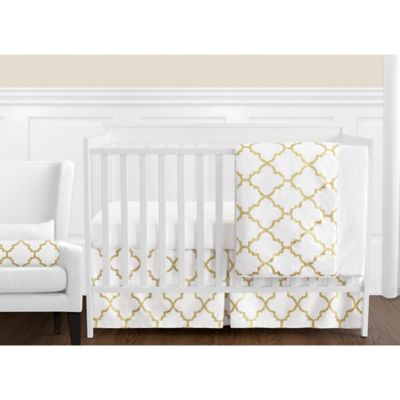 white and gold crib bedding