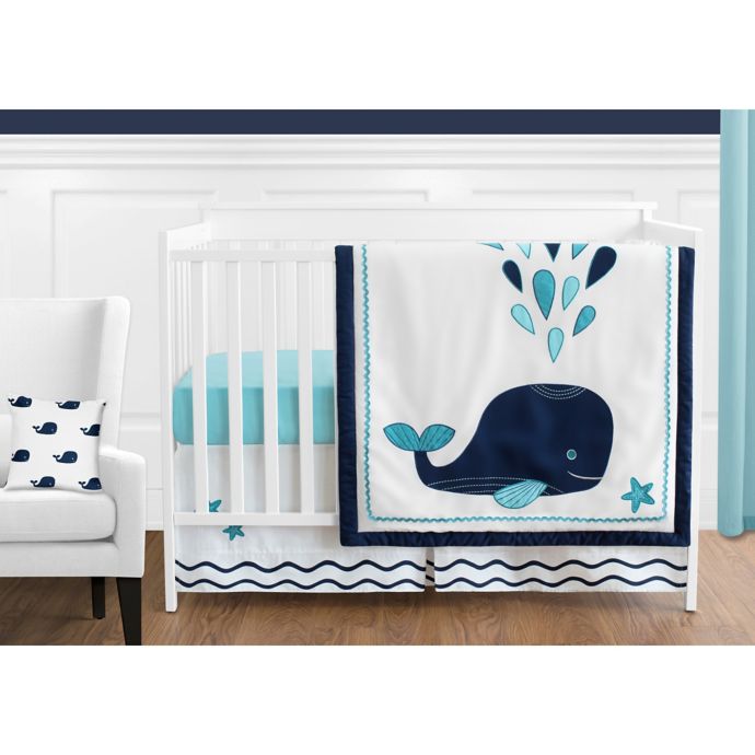 Sweet Jojo Designs Whale 11 Piece Crib Bedding Set In Navy Bed