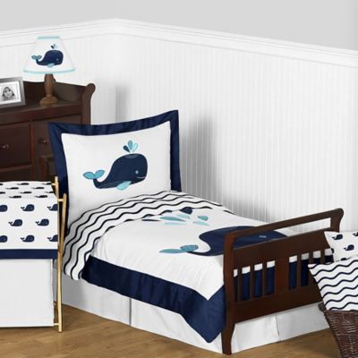 Sweet Jojo Designs Whale Toddler Bedding Collection in Navy