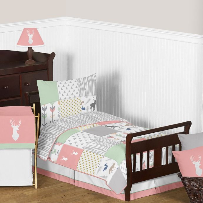 Sweet Jojo Designs Woodsy Toddler Bedding Collection In Coral Mint