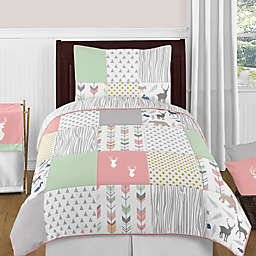 Sweet Jojo Designs® Woodsy 4-Piece Twin Comforter Set in Coral/Mint