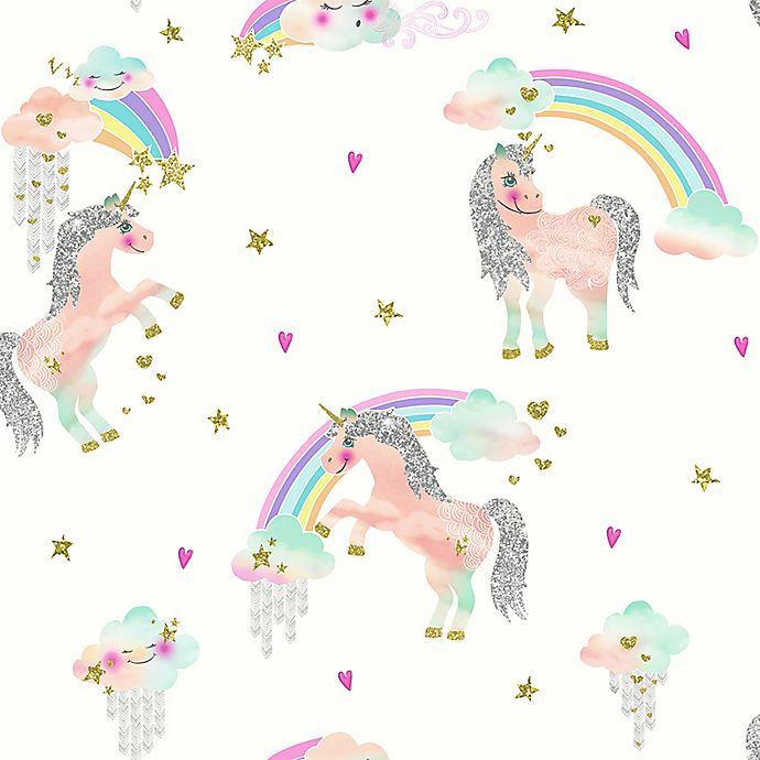Imagine Fun Rainbow Unicorn Wallpaper In White Bed Bath Beyond
