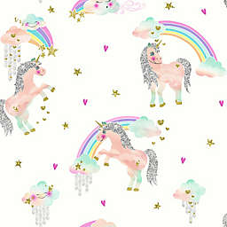 Imagine Fun Rainbow Unicorn Wallpaper in White
