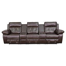 Flash Furniture 113-Inch Leather 3-Seat Reclining Theater Set in Brown
