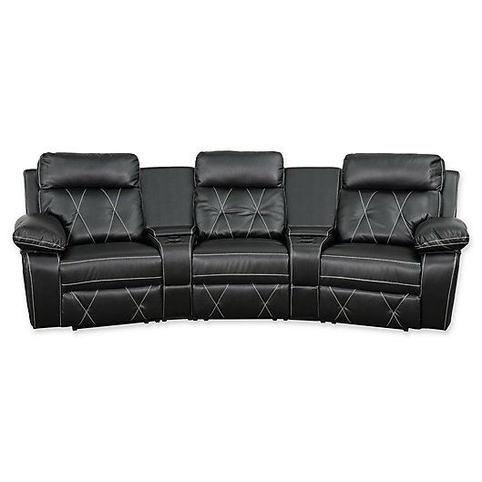 Alternate image 1 for Flash Furniture 117-Inch Leather 3-Seat Reclining Theater Set in Black