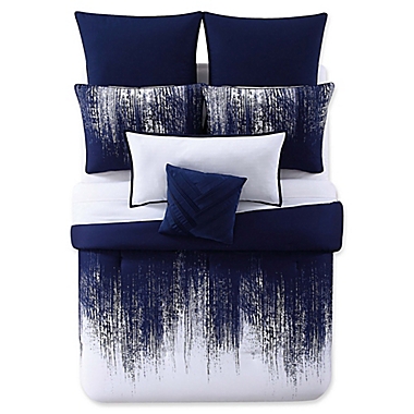 Vince Camuto&reg; Lyon Full/Queen Duvet Cover Set in Blue/White. View a larger version of this product image.
