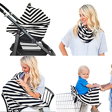 Covered Goods&trade; 4-in-1 Multi-Use Cover in Black/Ivory Stripes. View a larger version of this product image.