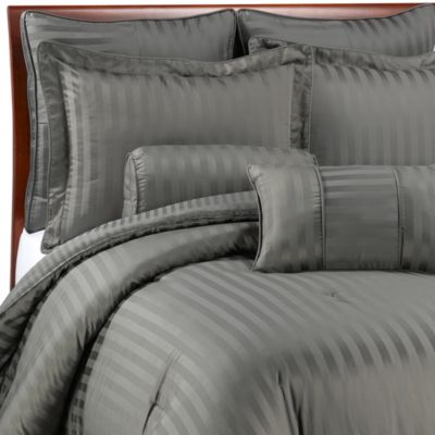 Wamsutta® Damask Stripe Comforter Set In Grey | Bed Bath And Beyond Canada