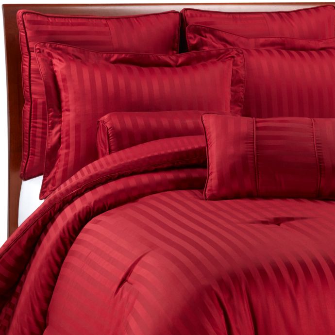 Wamsutta Damask Stripe Comforter Set In Red Bed Bath Beyond