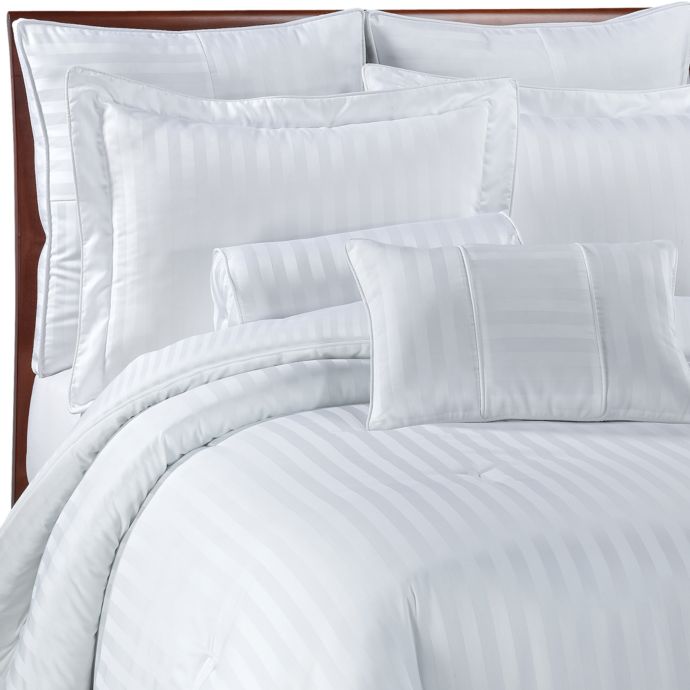 Wamsutta Damask Stripe Comforter Set In White Bed Bath Beyond