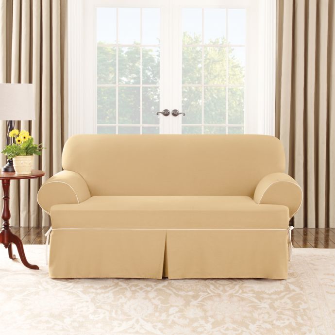 Surefit Cotton Canvas T Cushion Loveseat Slipcover Bed