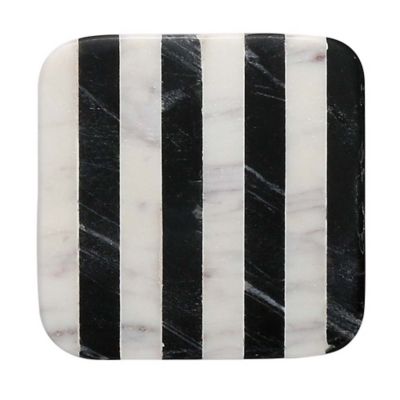 Thirstystone Striped Marble Single Square Coaster in Black and White image