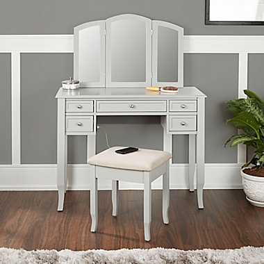 Charlotte 2-Piece Vanity Set with Power Strip and USB in Grey. View a larger version of this product image.