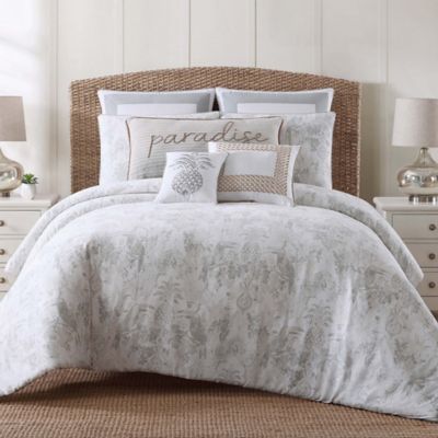 Tropical Plantation Toile Twin XL Comforter Set in Grey/White