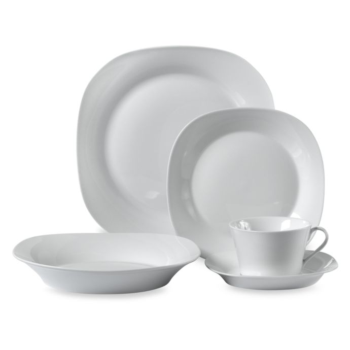 Square White Porcelain 45Piece Dinnerware Set Bed Bath and Beyond Canada