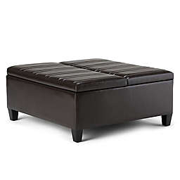 Simpli Home Ellis Upholstered Coffee Table Ottoman in Faux Leather