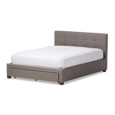 Brandy Modern and Contemporary Fabric Upholstered Platform Bed with Storage Drawer - Queen - Gray - Baxton Studio