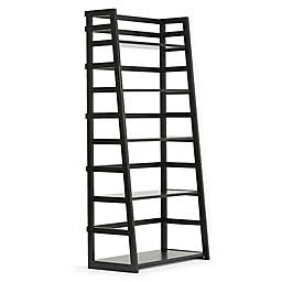 Simpli Home Acadian Solid Wood Ladder Shelf Bookcase in Black