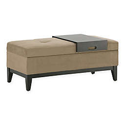 Simpli Home Oregon Faux Leather Storage Ottoman Bench with Tray