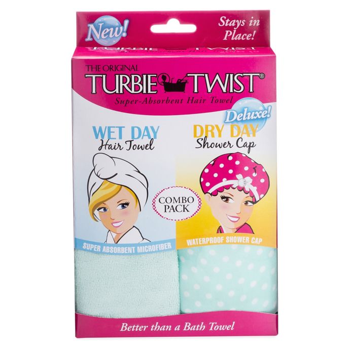 Turbie Twist Wet Day Dry Day Hair Towel And Shower Cap Combo