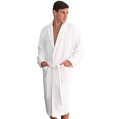 Linum Home Textiles Waffle Terry Turkish Cotton Unisex Bathrobe in White. View a larger version of this product image.