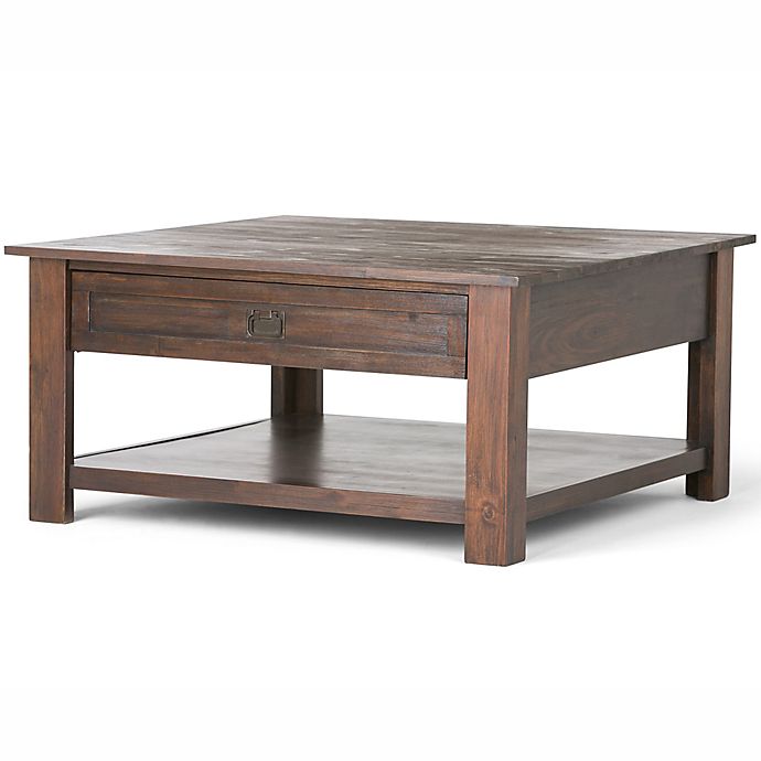 Monroe 38 Inch Square Coffee Table, Distressed Brown Coffee Table Set