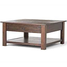 Simpli Home Monroe Solid Acacia Wood Square Coffee Table in Distressed Charcoal Brown