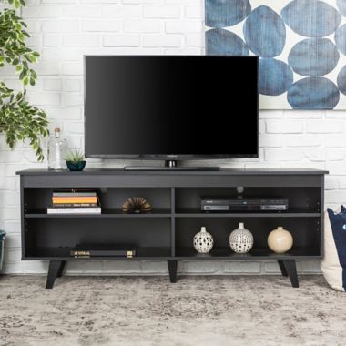Forest Gate 58&quot; Mid-Century Modern Wood Console in Black. View a larger version of this product image.