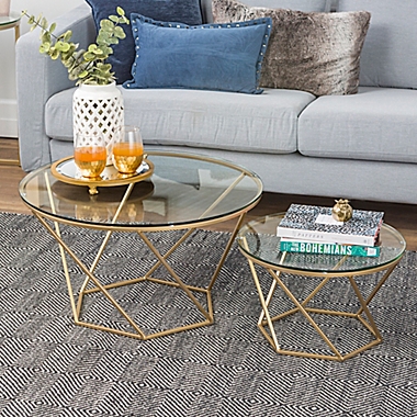 Forest Gate Olivia Modern Geometric Glass Nesting Coffee Tables in Gold. View a larger version of this product image.