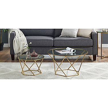 Forest Gate Olivia Modern Geometric Glass Nesting Coffee Tables in Gold. View a larger version of this product image.