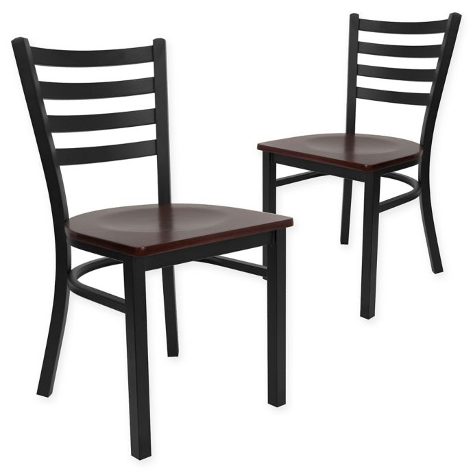 Flash Furniture Ladder Back Black Metal Chairs With Wood Seats
