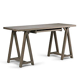 Simpli Home Sawhorse 60-Inch Solid Wood Desk in Distressed Grey