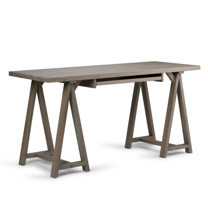 Simpli Home Sawhorse Desk In Distressed Grey Bed Bath Beyond