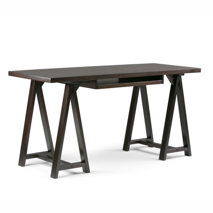 Simpli Home Sawhorse Desk In Dark Chestnut Brown Bed Bath Beyond