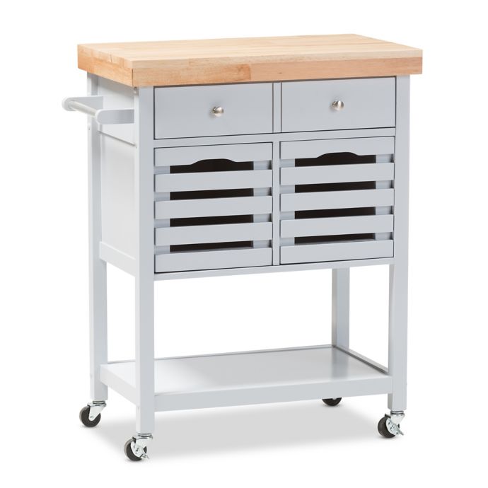 Baxton Studio Jaden Wheeled Kitchen Cart With Butcher Block Top In
