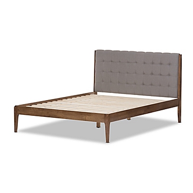 Baxton Studio Clifford King Platform Bed in Light Grey/Walnut. View a larger version of this product image.