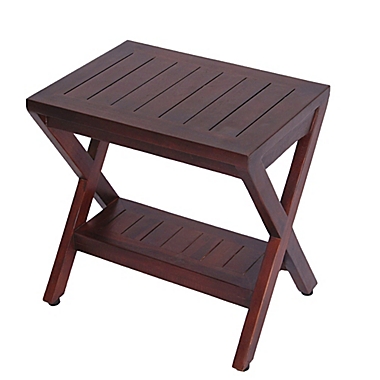 Obliquit&trade; 18-Inch Teak Shower Bench with Shelf. View a larger version of this product image.
