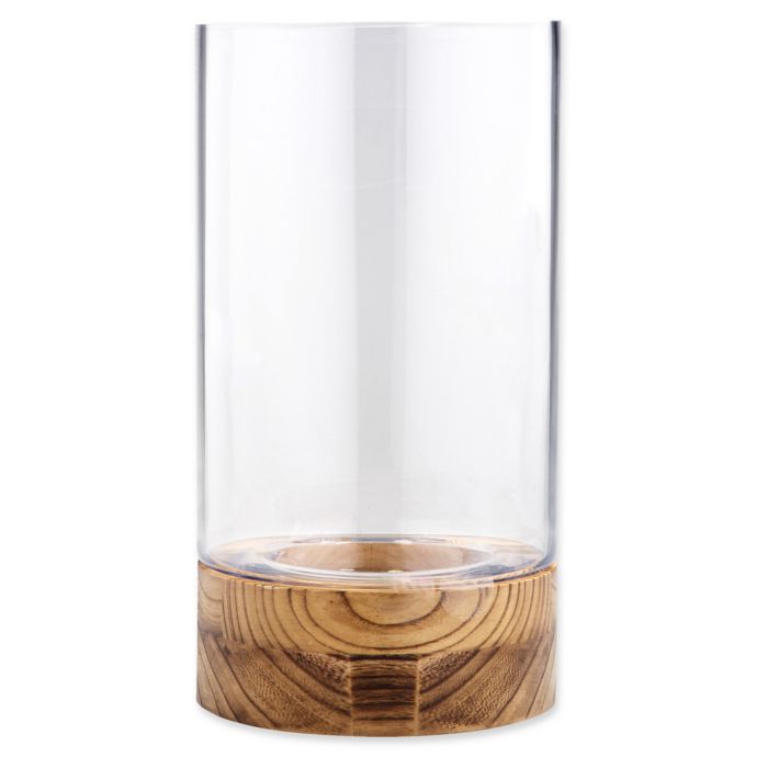 Hurricane Candle Holder with Wood Base in Clear Bed Bath and Beyond