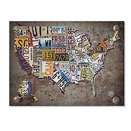 USA License Plate Map Canvas Wall Art