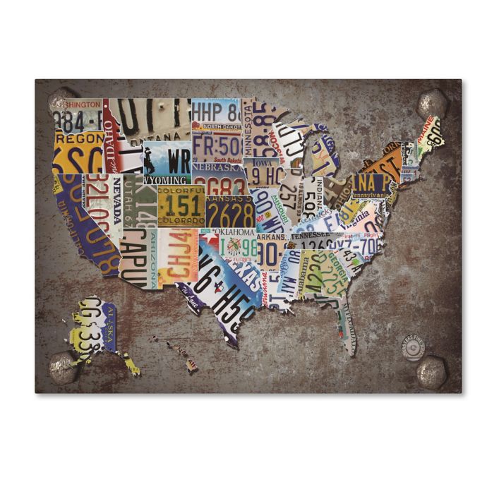 Usa License Plate Map 35 Inch X 47 Inch Canvas Wall Art Bed Bath Beyond