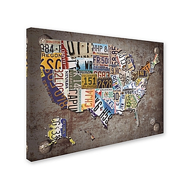 USA License Plate Map 24-Inch x 32-Inch Canvas Wall Art