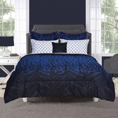 Keira Comforter Set in Black/Blue | Bed 